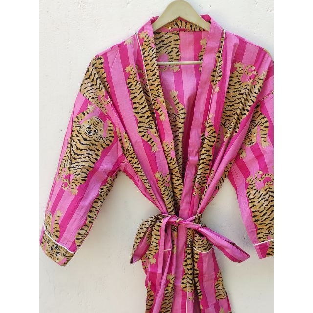 Animal Printed Robe Tiger Print Kimono Summer Robe Wholesale And Manufacture Women Kimono Bathrobe Nightwear Dressing Gown