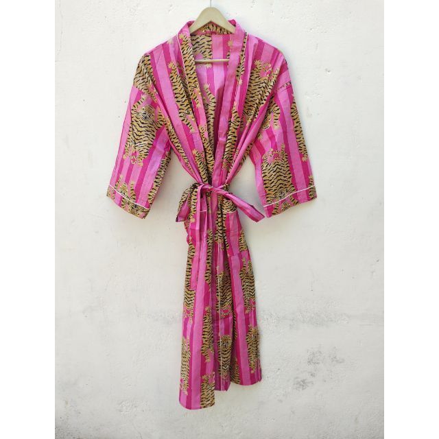 Animal Printed Robe Tiger Print Kimono Summer Robe Wholesale And Manufacture Women Kimono Bathrobe Nightwear Dressing Gown