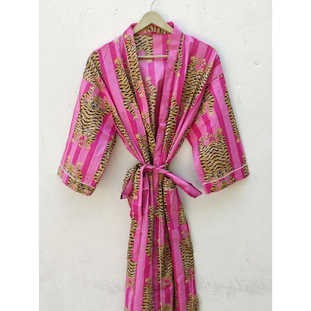 Animal Printed Robe Tiger Print Kimono Summer Robe Wholesale And Manufacture Women Kimono Bathrobe Nightwear Dressing Gown