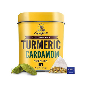 BLUE TEA - Turmeric Cardamom Tea Bags - 15 TB  Caffeine Free Herbal Tea | Non-GMO | Tin Packaging