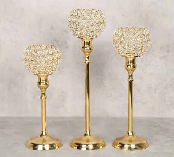 Most Selling Gold Crystal Candle Holder Tea Light Candlestick Holders for Wedding Table Decoration Centerpiece