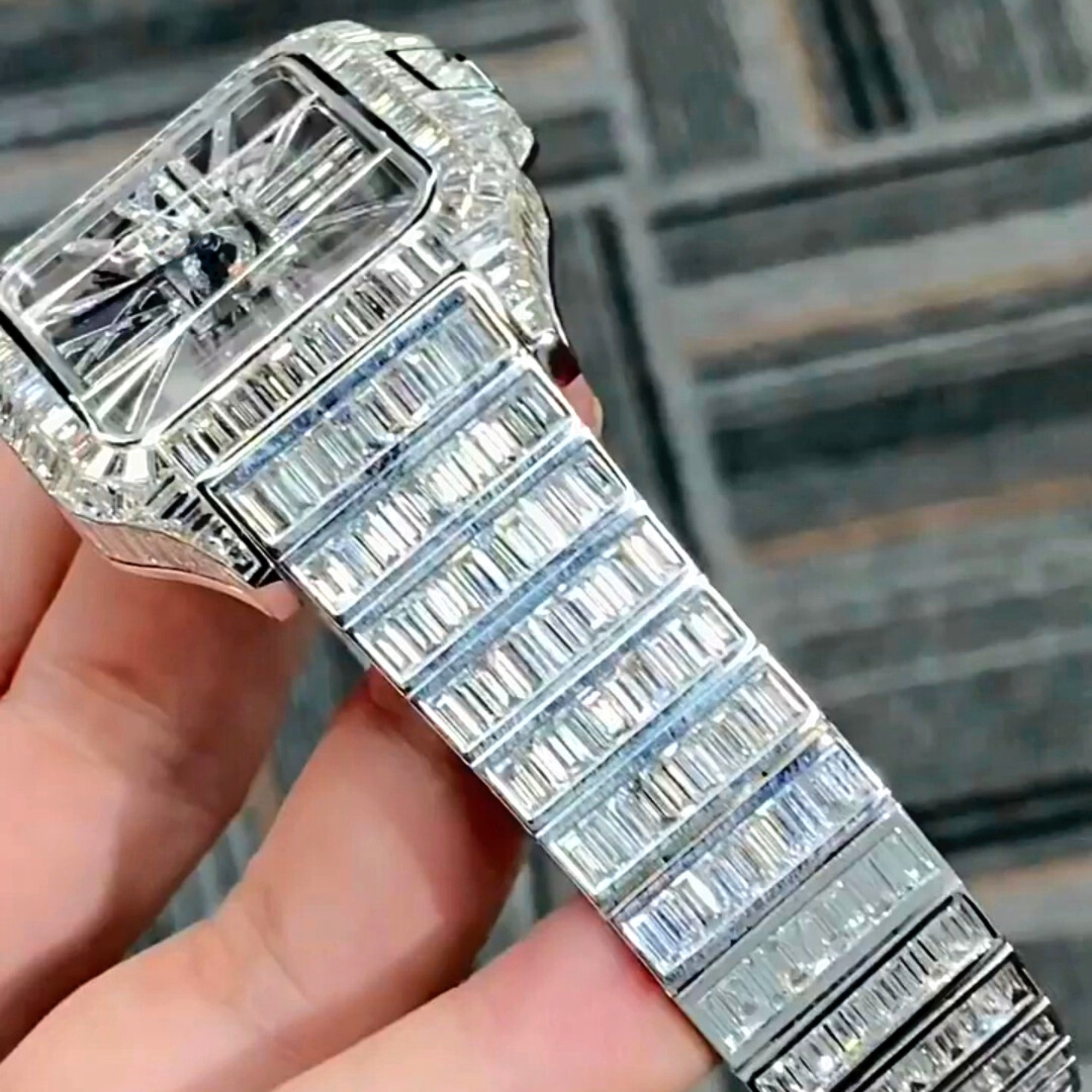 High Quality Hip Hop Jewelry Stainless Steel Invisible Setting Iced Out Diamond Watch Baguette VVS Moissanite Watch