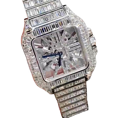 High Quality Hip Hop Jewelry Stainless Steel Invisible Setting Iced Out Diamond Watch Baguette VVS Moissanite Watch