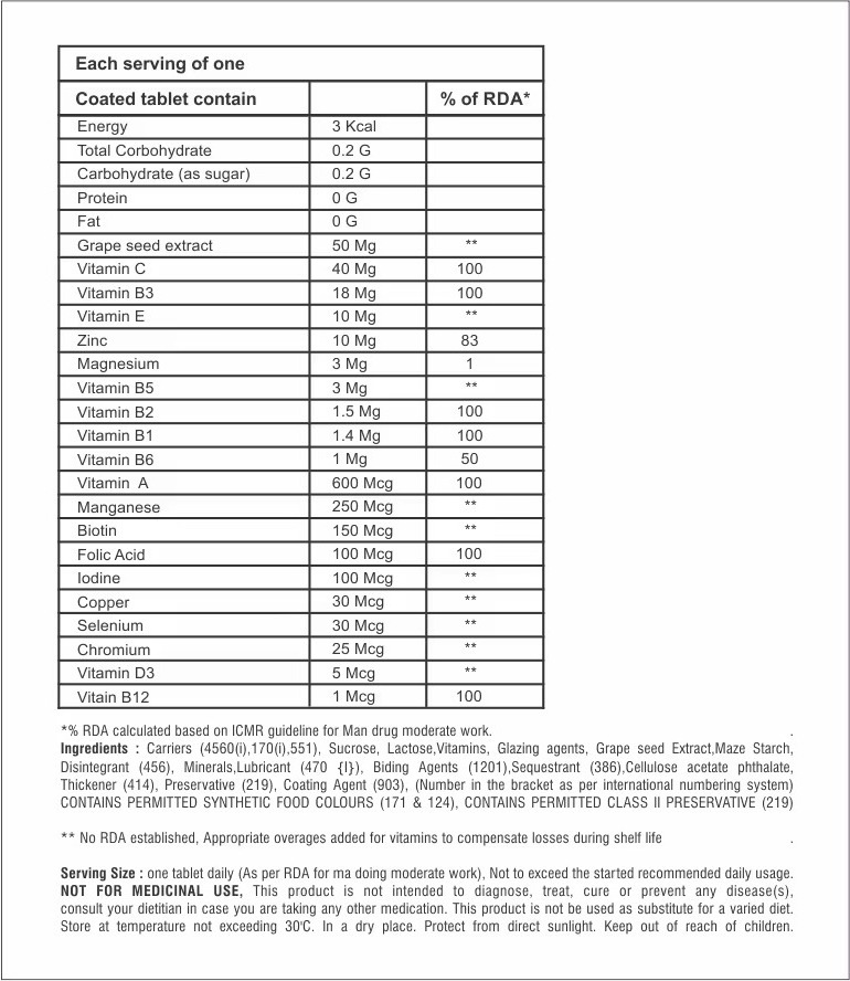 Export Supply Grape Extract Multivitamin & Multivitamins Tablet for Unisex Health Benefits Tablet Available for Sale