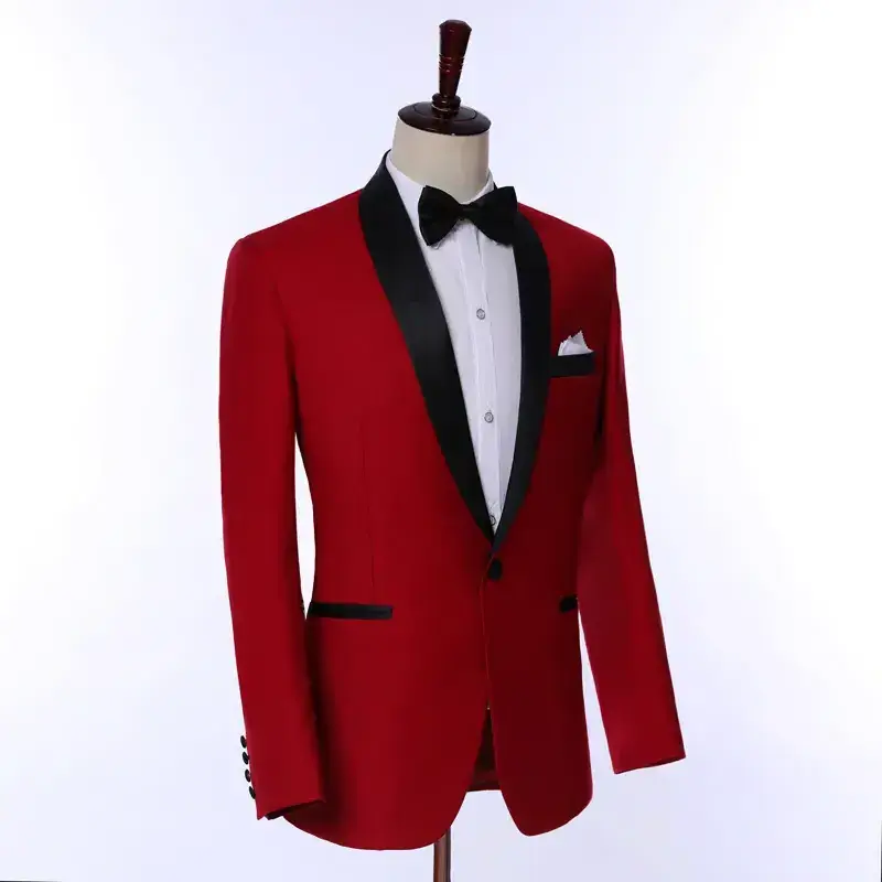 Latest Custom Made Shawl Lapel Men Suits One Button Bridegroom Wedding Red Male Blazer Costume Homme 2 Pieces Tuxedos Skinny