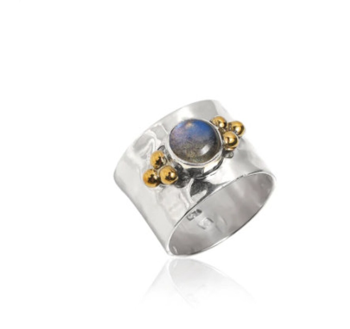 Good Quality Trendy Handmade Gemstone Sterling Silver Statement Round Labradorite Ring For Women For Wholesale Factory Price