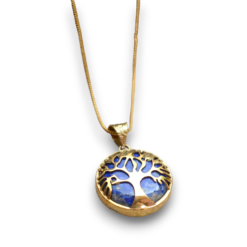 New Trend Different Gemstone Tree Of Life Pendent Necklace In Gold & Silver moonstone Labradorite Obsidian Lapis Necklace Brass