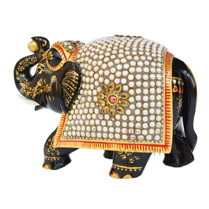 Indian Manufacturer Best Wholesale Price Vintage Hand Moti Work Wooden Elephant Showpiece Statue for Home Decor Gift  Exporter