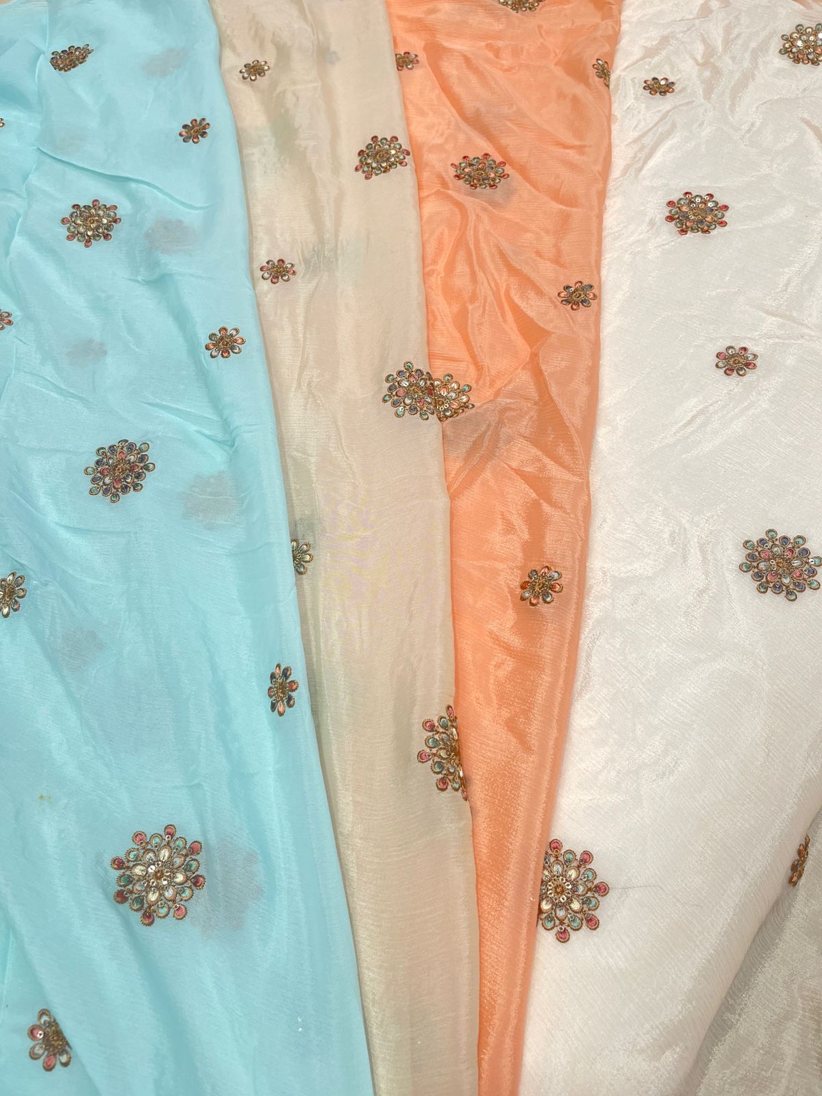 Quality Based Embroidery Georgette Fabric with Border for Making Ladies and Mens Dress from Indian Exporter