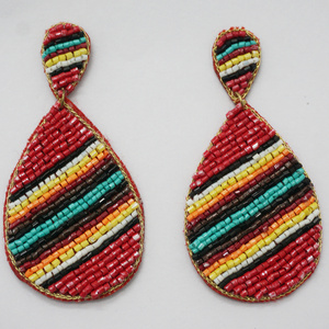 2024 Trending New Hand Embroidery Boho Ethnic Geometric Double Circle Artificial Rainbow Colorful Earring For Women