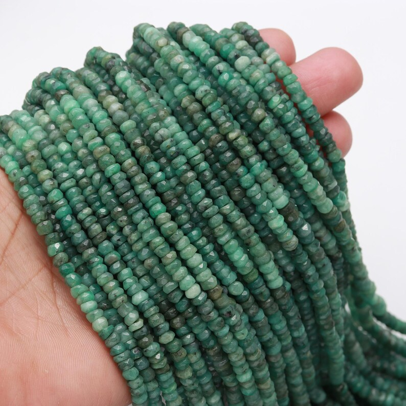 Natural Emerald Faceted Rondelle Beads for Jewelry Making 4-5mm Wholesale Shaded Emerald Gemstone Rondelles Strands Supplier 13