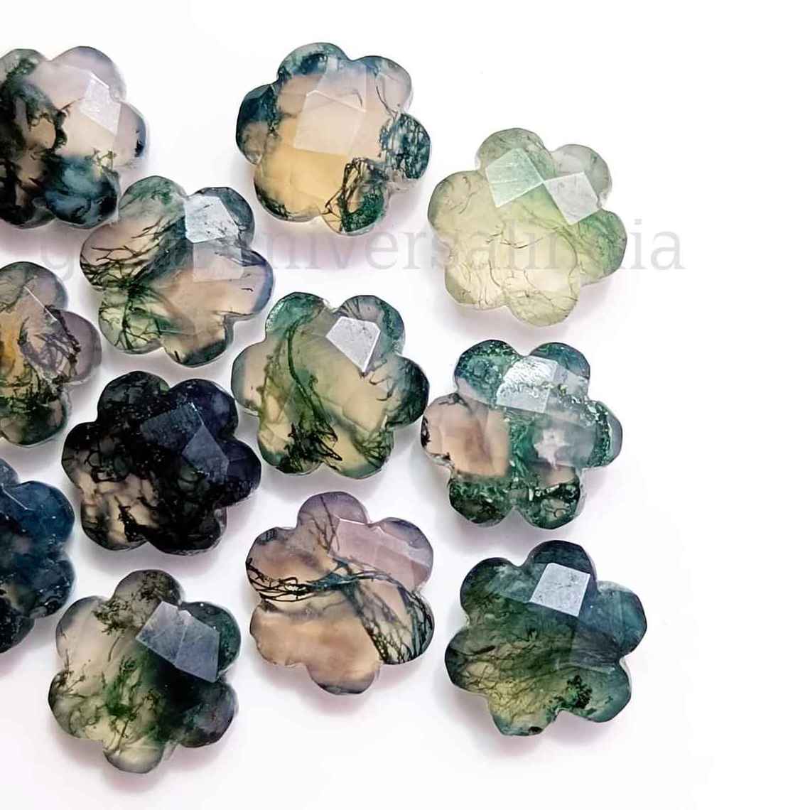 Natural Moss Agate Faceted Flower Shape Briolette, Moss Agate Flower Gemstone Beads, Agate Hand Carved Bead Jewelry Craft 10mm