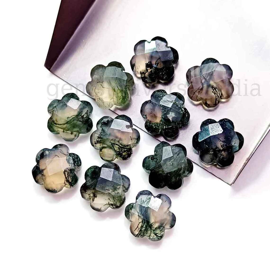 Natural Moss Agate Faceted Flower Shape Briolette, Moss Agate Flower Gemstone Beads, Agate Hand Carved Bead Jewelry Craft 10mm