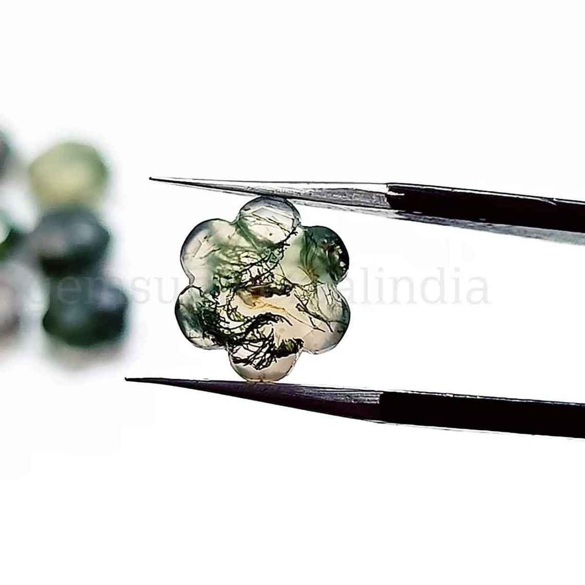 Natural Moss Agate Faceted Flower Shape Briolette, Moss Agate Flower Gemstone Beads, Agate Hand Carved Bead Jewelry Craft 10mm