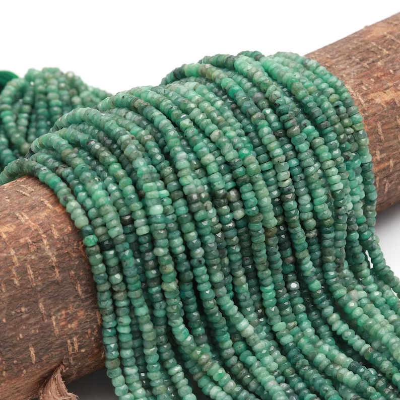 Natural Emerald Faceted Rondelle Beads for Jewelry Making 4-5mm Wholesale Shaded Emerald Gemstone Rondelles Strands Supplier 13