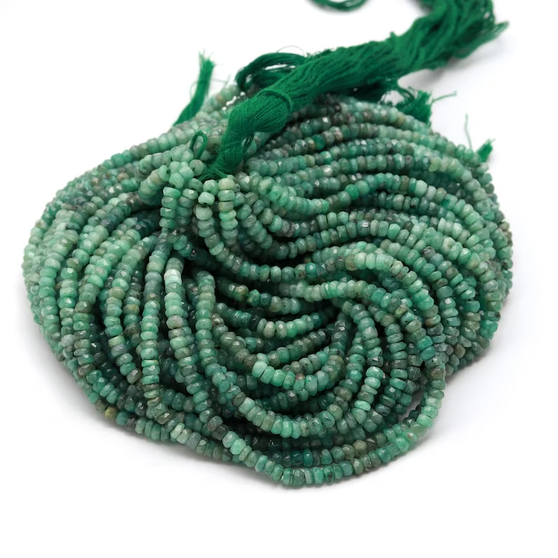 Natural Emerald Faceted Rondelle Beads for Jewelry Making 4-5mm Wholesale Shaded Emerald Gemstone Rondelles Strands Supplier 13