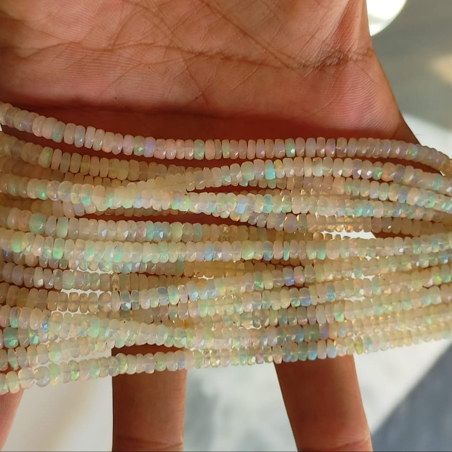 Super Quality Ethiopian Opal Multi Fire Faceted Rondelle Big Size Beads Wholesale Price Welo White Opal Donut Beads Necklace