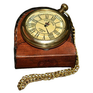 Antique Vintage Maritime Victoria London 1875 Brass Pocket Watch with Leather Box for Gifting Use Available at Low Price