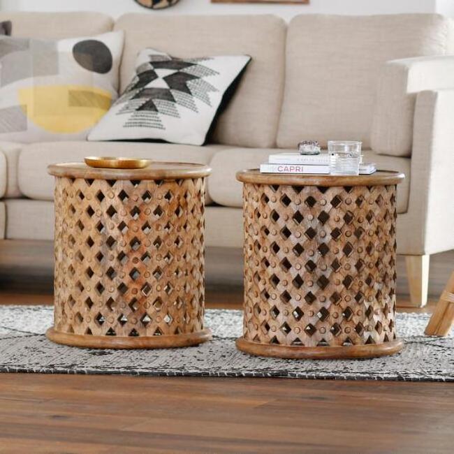 Wooden Carving Side table with new Vintage style Round Look side table living room furniture style modern pattern living room