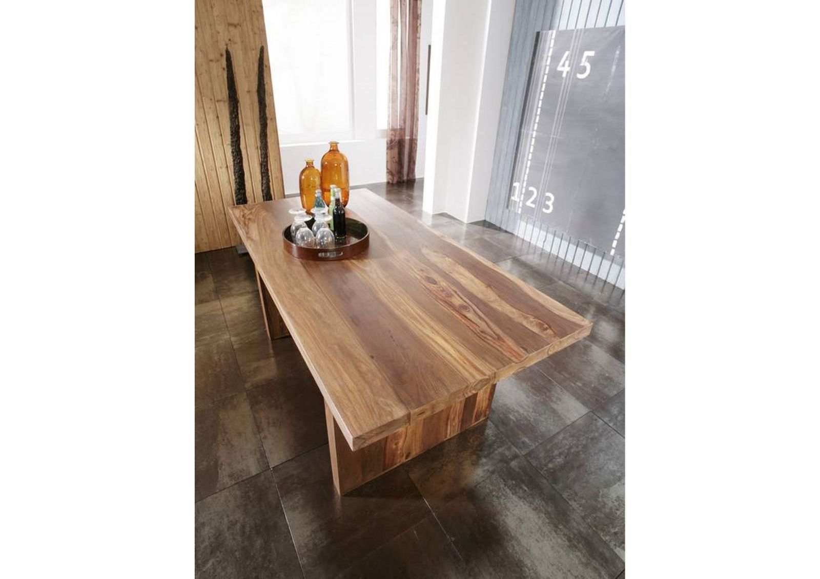 Modern Live Edge Big Long Thick Slab Heavy Wooden Leg Solid Wood Acacia Live Edge Dining Table Restaurant Furniture