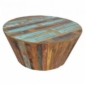 Reclaimed Distressed Wood Round Drum Shape Coffee Table Living Room Coffee Table Indian Wood Furniture