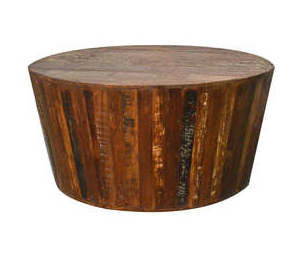 Reclaimed Distressed Wood Round Drum Shape Coffee Table Living Room Coffee Table Indian Wood Furniture