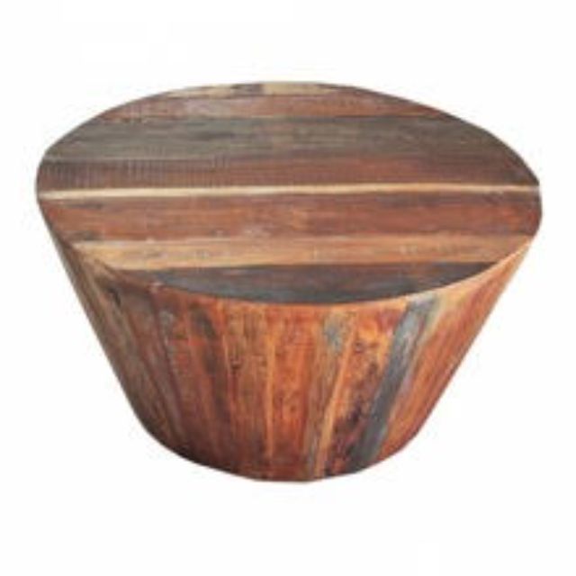 Reclaimed Distressed Wood Round Drum Shape Coffee Table Living Room Coffee Table Indian Wood Furniture