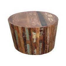 Reclaimed Distressed Wood Round Drum Shape Coffee Table Living Room Coffee Table Indian Wood Furniture