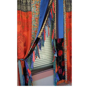 Indian Vintage Old Silk Sari Fabric Made Multi color Handmade Curtain Door Window Decor Patchwork Curtain Home Door Window sillk