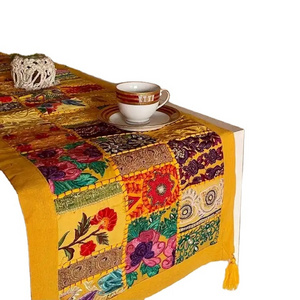 Indian Table Runner Room Decor Cloth Embroidered Patchwork Cotton Dinning Table Multi Color Handmade Decorative Table Runner