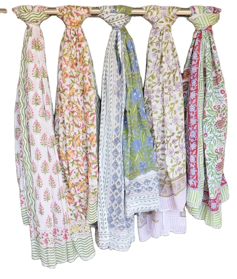 Assorted Printed Stole, Pure cotton Dupatta, Indian Block Print Beach Sarongs, Voile Fabric Summer Pareo Lot Beach Cover Up