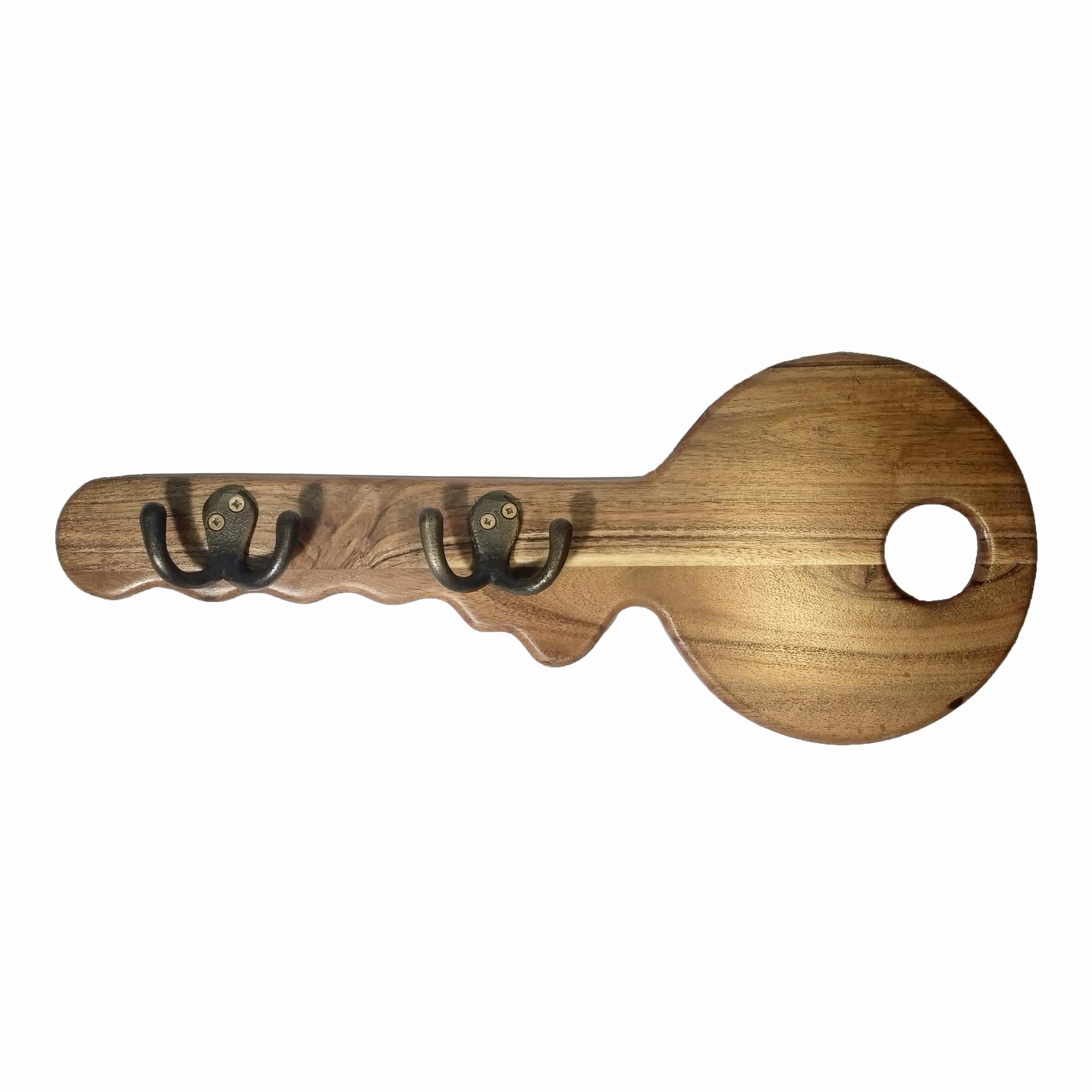 Factory Price Bamboo WooWooden Wall Mounted Key Shape Key Holder 35X15X4 CMS House Entryway Shelf Acacia Wood Wall Key Storage H