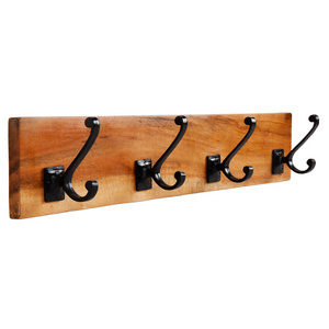 Rustic Wooden Simple Design Wall Mounted Entryway Coat Rack Shelf With 4 Rustic Hooks For Kitchen And Bathroom