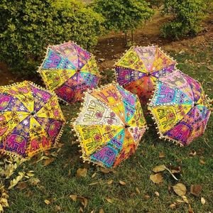 Indian Wedding Umbrella Mirror Work Vintage Parasols Handmade embroidery Elephant Umbrella Decorations Cotton Umbrellas