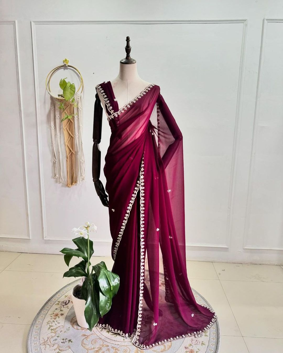 Soft Georgette saree with beautiful handwork all over attach real mirror handwork Indian & Pakistani Clothing Must-Pick