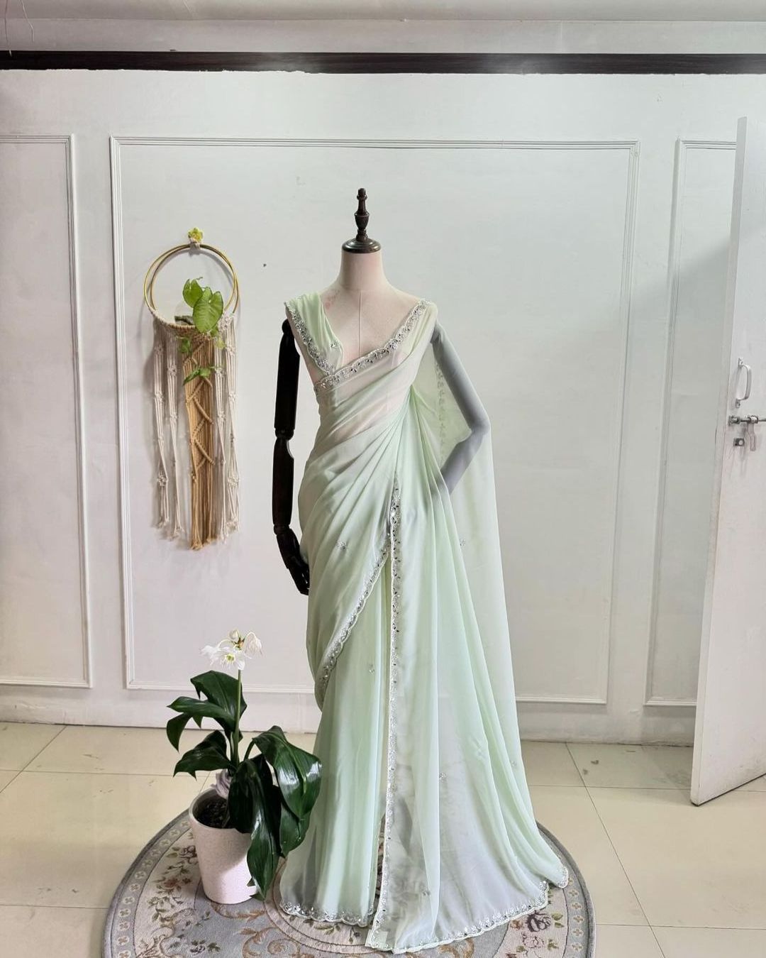 Soft Georgette saree with beautiful handwork all over attach real mirror handwork Indian & Pakistani Clothing Must-Pick