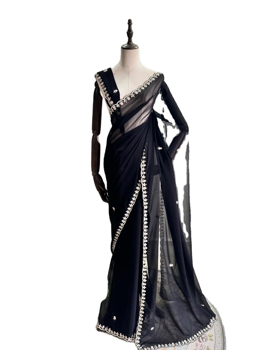 Soft Georgette saree with beautiful handwork all over attach real mirror handwork Indian & Pakistani Clothing Must-Pick