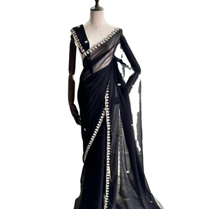 Soft Georgette saree with beautiful handwork all over attach real mirror handwork Indian & Pakistani Clothing Must-Pick