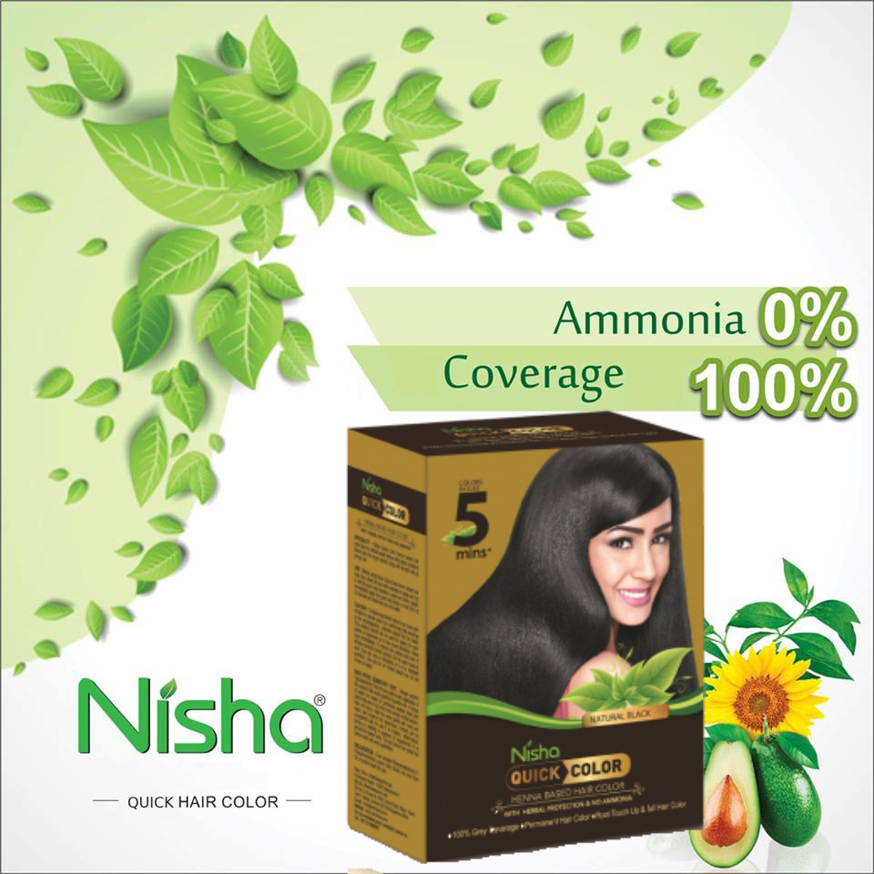 Nisha Quick Color Henna Based Hair Color With Herbal Protection & No Ammonia Natural Black