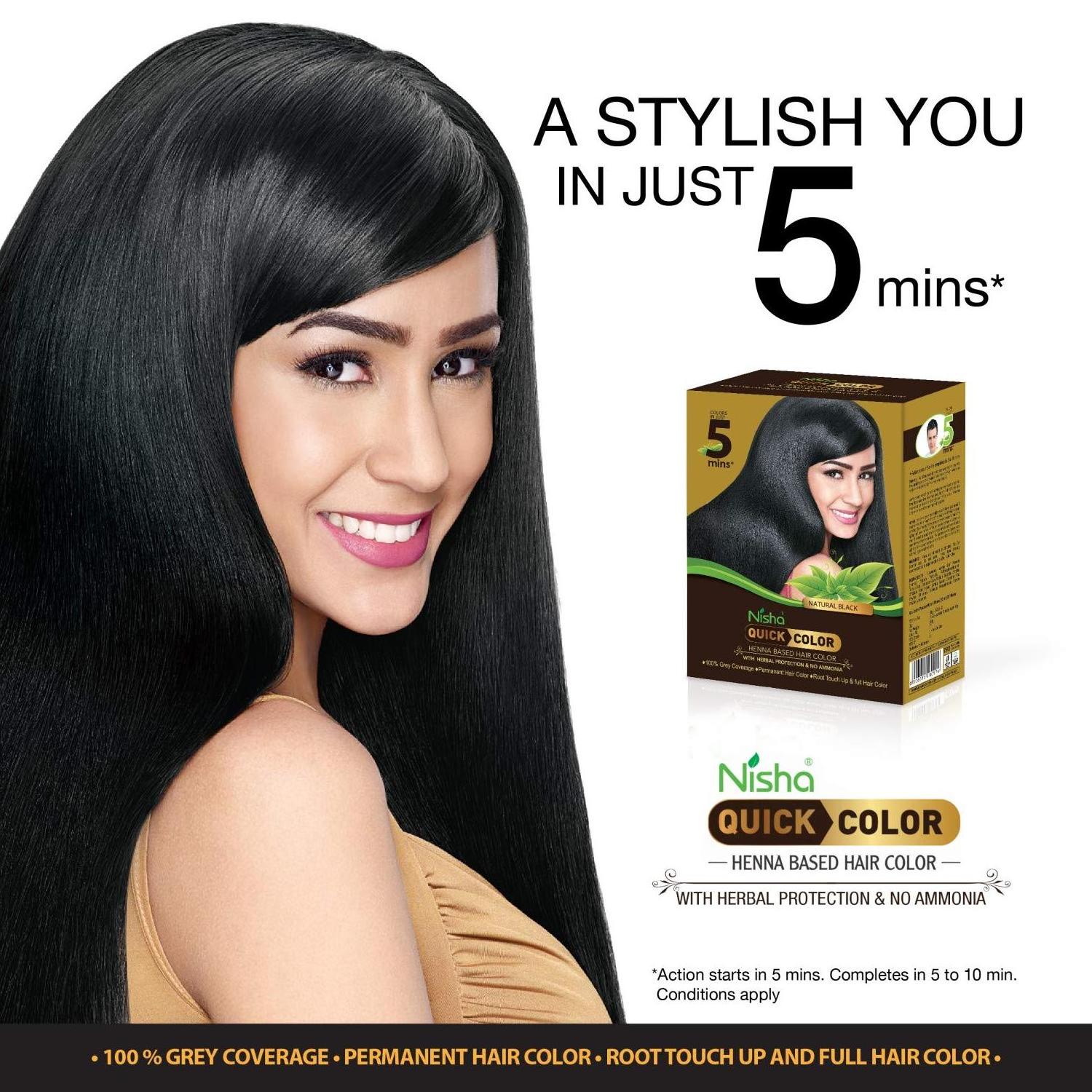 Nisha Quick Color Henna Based Hair Color With Herbal Protection & No Ammonia Natural Black