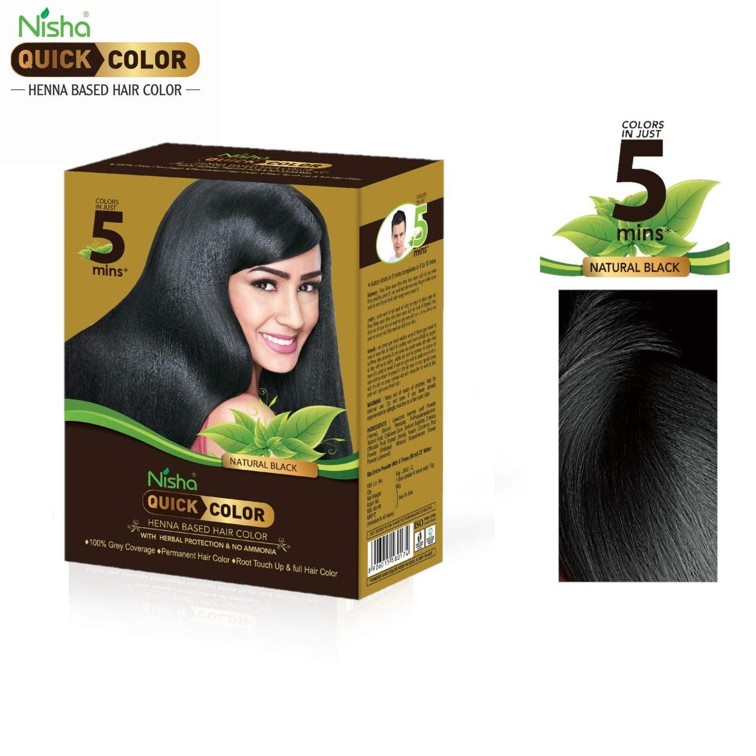 Nisha Quick Color Henna Based Hair Color With Herbal Protection & No Ammonia Natural Black