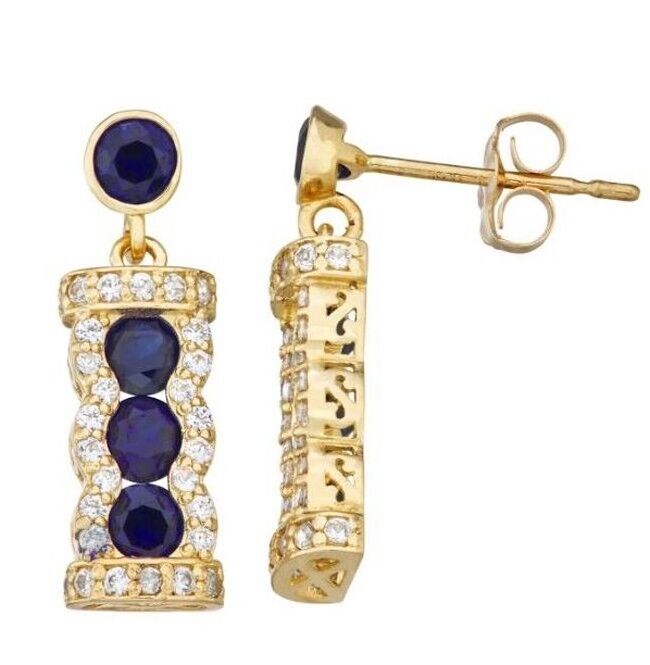 Most Selling Women's Stylish Blue Round Sapphire and 1.20Ct Diamond Studded 14k Real Gold Earrings for Sale at Best Prices