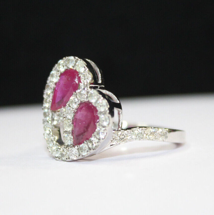 Custom Classic Fine Jewelry 1.17ct Natural Round Diamond Ring with 14k White Gold Ruby Cocktail Ring for Wedding Gifts