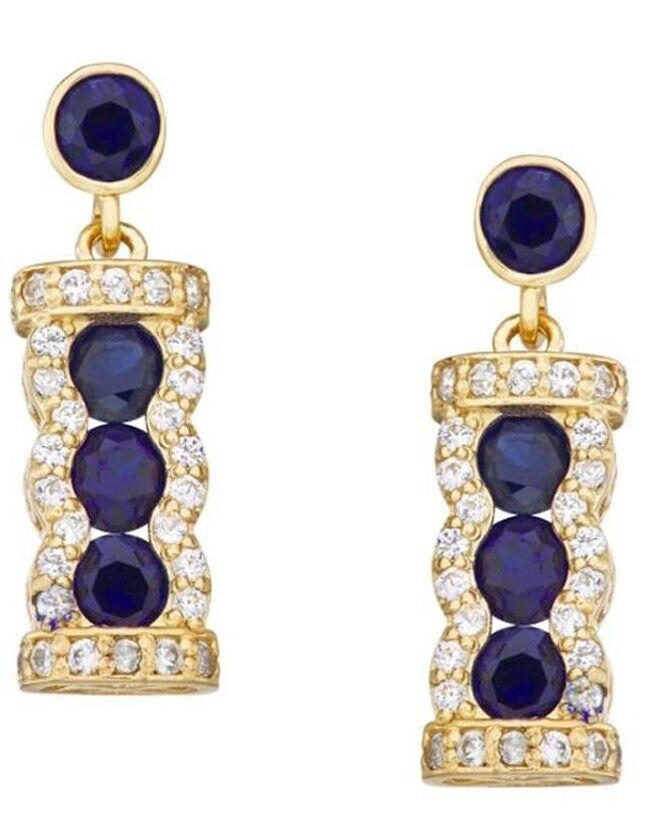 Most Selling Women's Stylish Blue Round Sapphire and 1.20Ct Diamond Studded 14k Real Gold Earrings for Sale at Best Prices