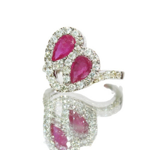 Custom Classic Fine Jewelry 1.17ct Natural Round Diamond Ring with 14k White Gold Ruby Cocktail Ring for Wedding Gifts