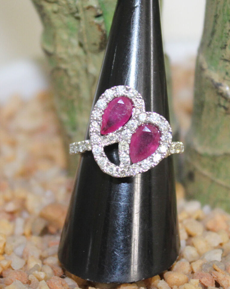 Custom Classic Fine Jewelry 1.17ct Natural Round Diamond Ring with 14k White Gold Ruby Cocktail Ring for Wedding Gifts