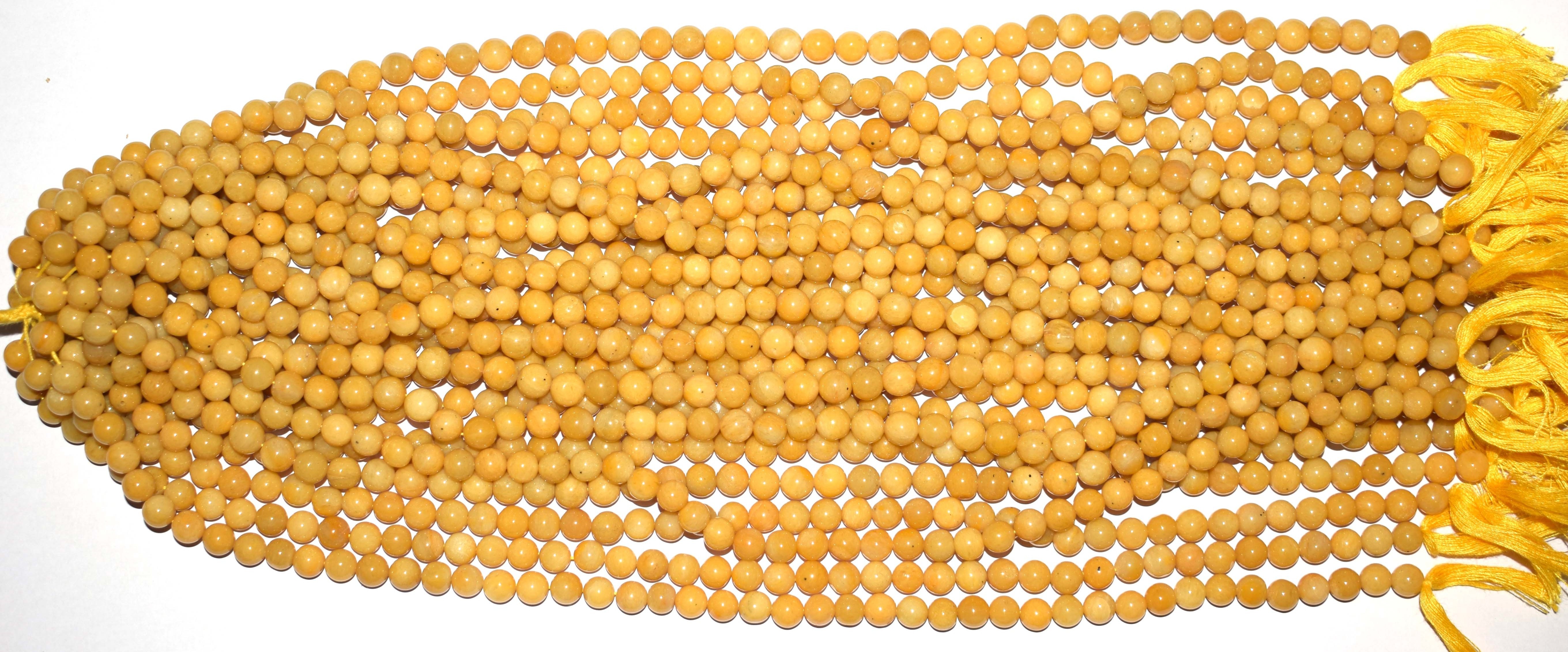 Top Styling Quality Natural Yellow Jade Gemstone Adjustable 6-7 mm rounded smooth beads 13 inch loose strand for jewelry product