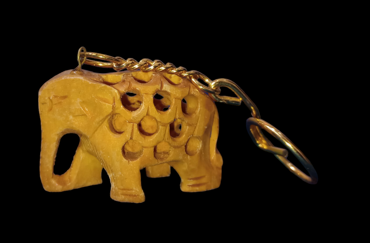 Goranshi Handicrafts Wooden Handmade Antique Design Elephant Keychain Gift for Friends Keyrings Hathi Keychains