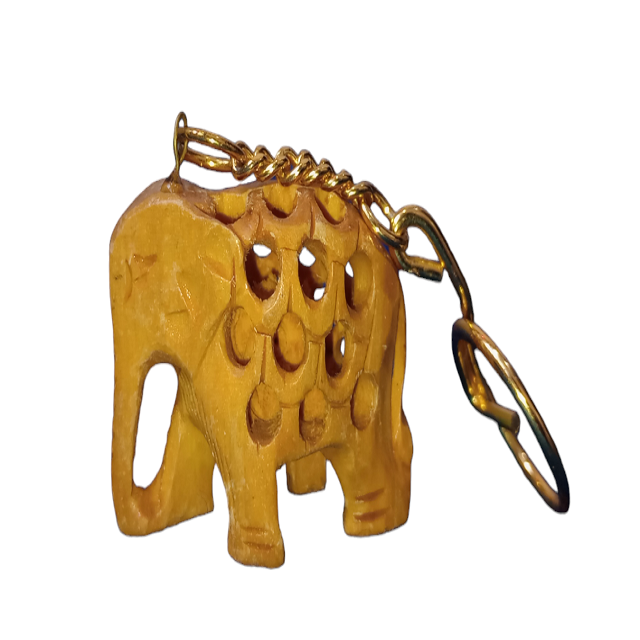 Goranshi Handicrafts Wooden Handmade Antique Design Elephant Keychain Gift for Friends Keyrings Hathi Keychains