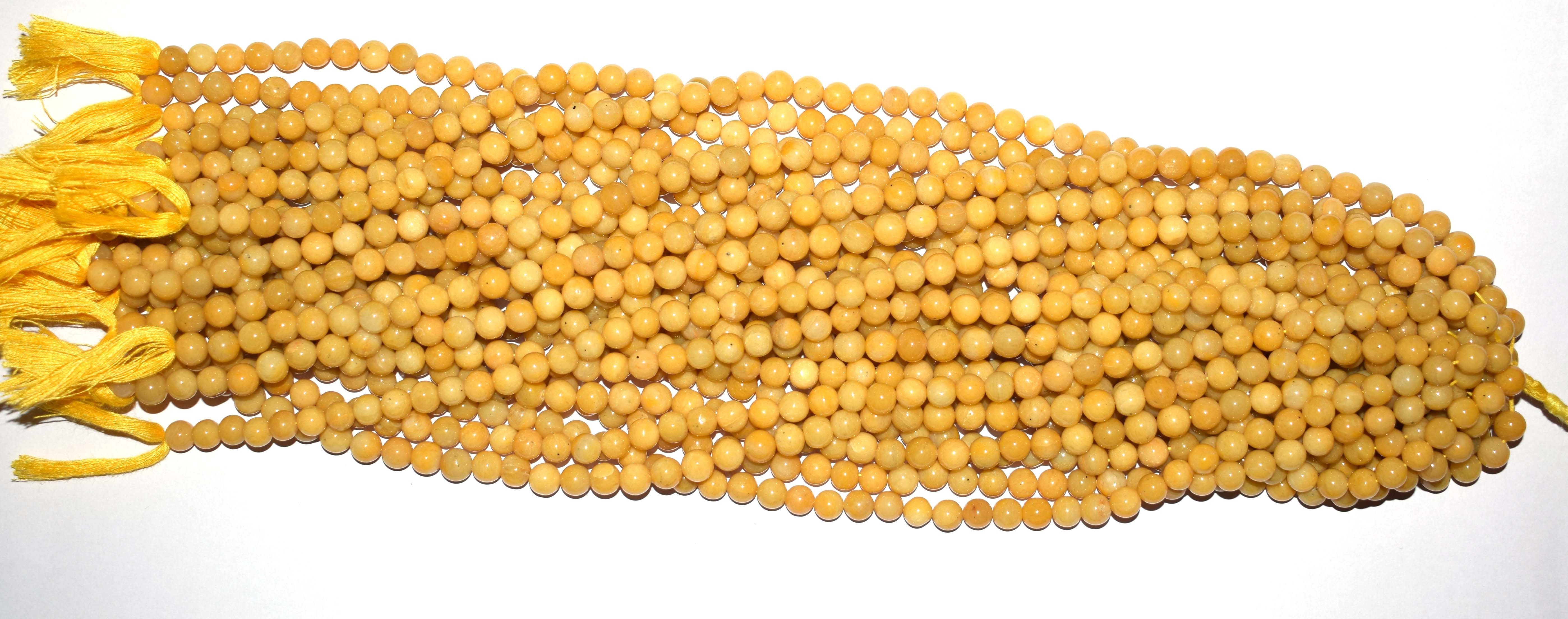 Top Styling Quality Natural Yellow Jade Gemstone Adjustable 6-7 mm rounded smooth beads 13 inch loose strand for jewelry product